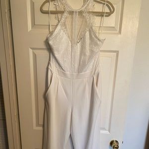 Express White Lace Halter Jumpsuit